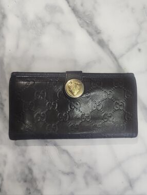 Authentic Dark Brown Leather Gucci Hysteria Long Bifold Wallet